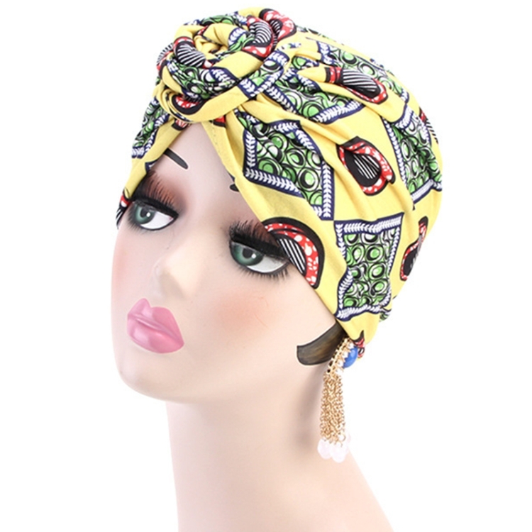 TJM-342 Cotton Whirlpool Flower Shape Turban Hat(Yellow)