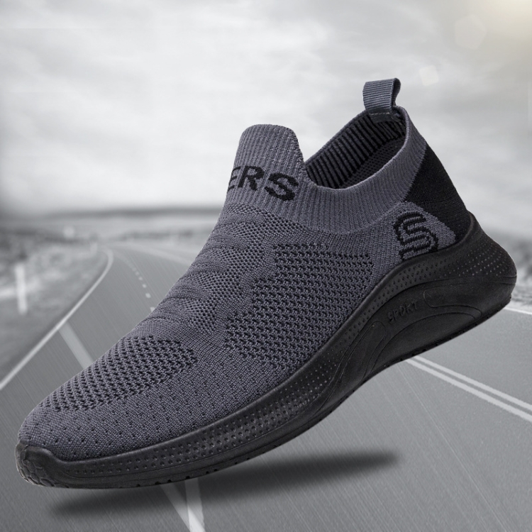TL-207 Flying Weave Breathable Sports Shoes Men Casual Shoes, Size: 44(Black Gray)