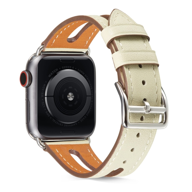 Top-grain Leather Watch Band For Apple Watch Series 7 45mm / 6 & SE & 5 & 4 44mm / 3 & 2 & 1 42mm(Creamy White)