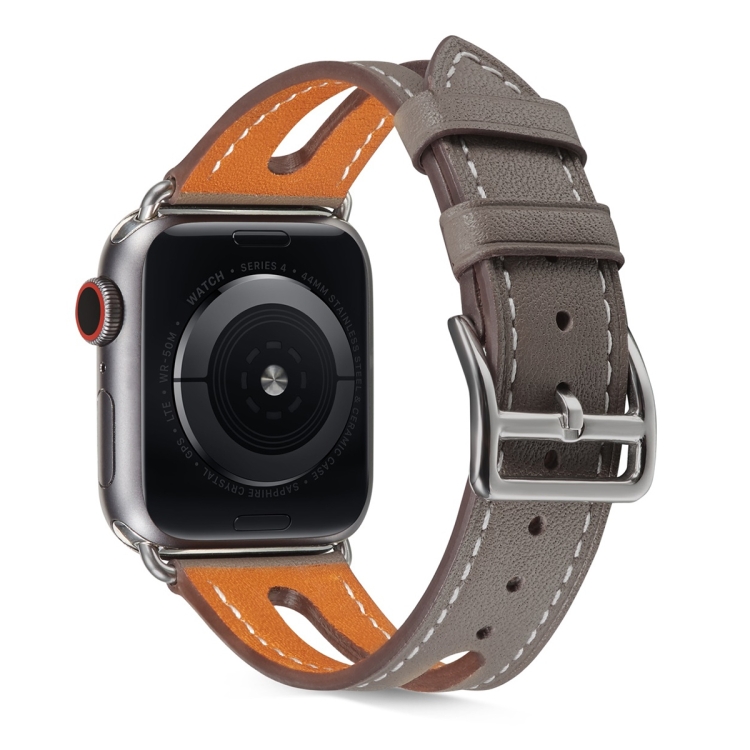 Top-grain Leather Watch Band For Apple Watch Series 9&8&7 41mm / SE 3&SE 2&6&SE&5&4 40mm / 3&2&1 38mm(Grey)