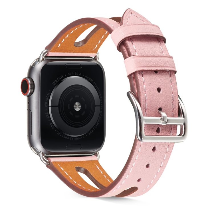 Top-grain Leather Watch Band For Apple Watch Series 9&8&7 41mm / SE 3&SE 2&6&SE&5&4 40mm / 3&2&1 38mm(Pink)