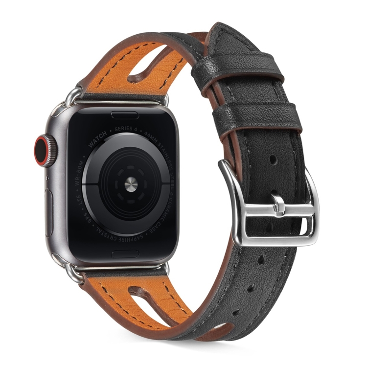 Top-grain Leather Watch Band For Apple Watch Ultra 49mm&Watch Ultra 2 49mm / Series 9&8&7 45mm / SE 3&SE 2&6&SE&5&4 44mm / 3&2&1 42mm(Black)