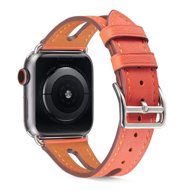 Top-grain Leather Watch Band For Apple Watch Ultra 49mm&Watch Ultra 2 49mm / Series 9&8&7 45mm / SE 3&SE 2&6&SE&5&4 44mm / 3&2&1 42mm(Red)