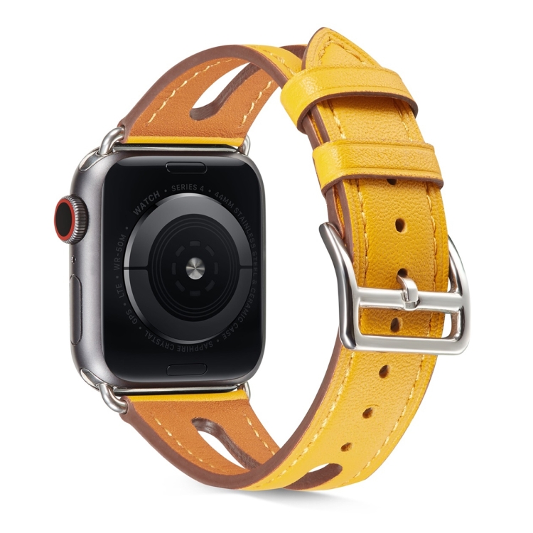 Top-grain Leather Watch Band For Apple Watch Ultra 49mm&Watch Ultra 2 49mm / Series 9&8&7 45mm / SE 3&SE 2&6&SE&5&4 44mm / 3&2&1 42mm(Yellow)