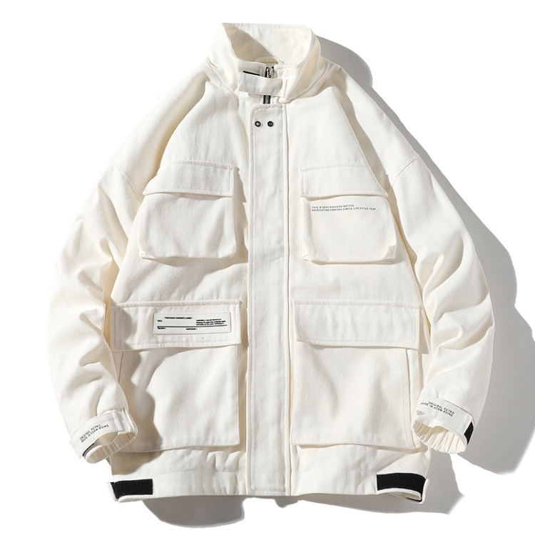 Trend Multi-pockets Top Loose Coat Simple Casual Jacket for Men (Color:White Size:XL)