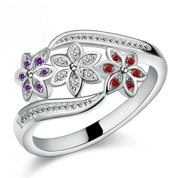 Tricolor Flower Fashion Color Tail Diamond Ring(8)