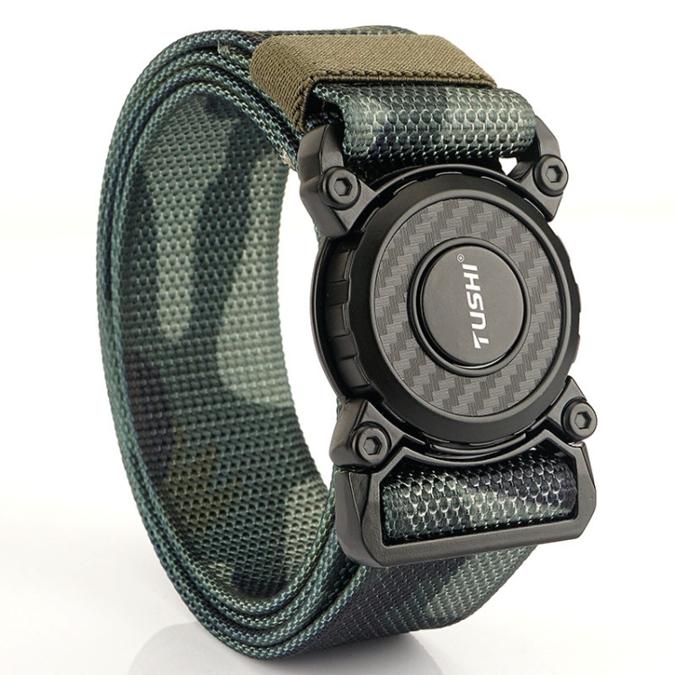 TUSHI 3.8cm Width Men Belts Army Style Quick Release Buckle Nylon Outdoor Man Casual Belt 125cm, Style: Overlock -Green Camouflage