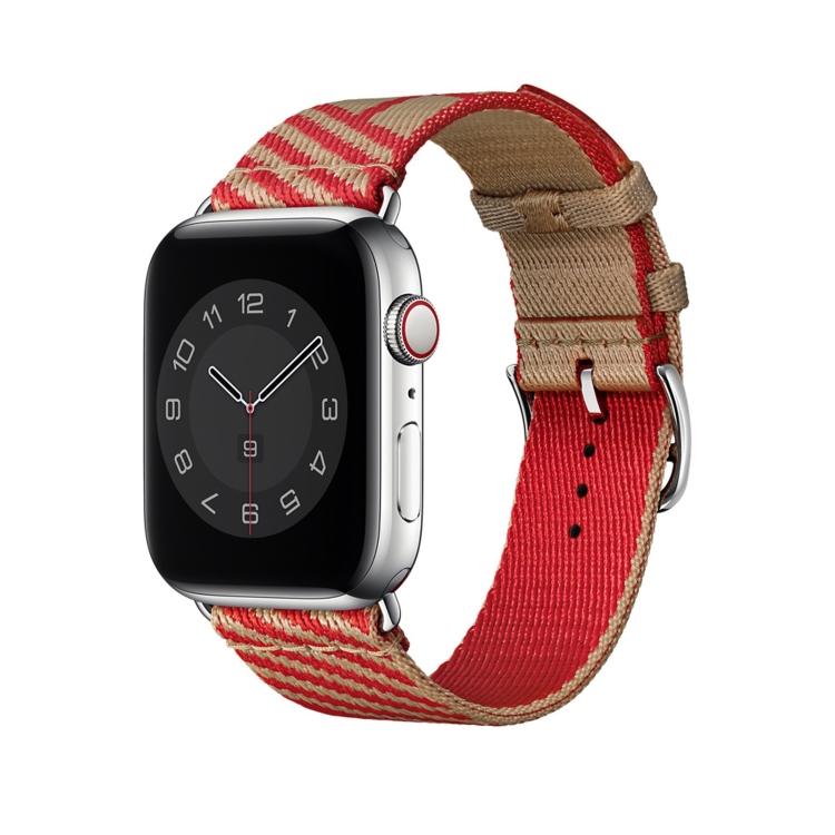 Two-color Nylon Braid Watch Band For Apple Watch Series 9&8&7 41mm / SE 3&SE 2&6&SE&5&4 40mm / 3&2&1 38mm(Khaki+Red)