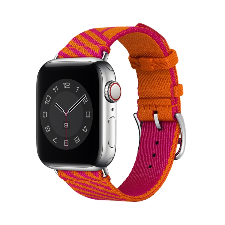 Two-color Nylon Braid Watch Band For Apple Watch Series 9&8&7 41mm / SE 3&SE 2&6&SE&5&4 40mm / 3&2&1 38mm(Orange+Pink)