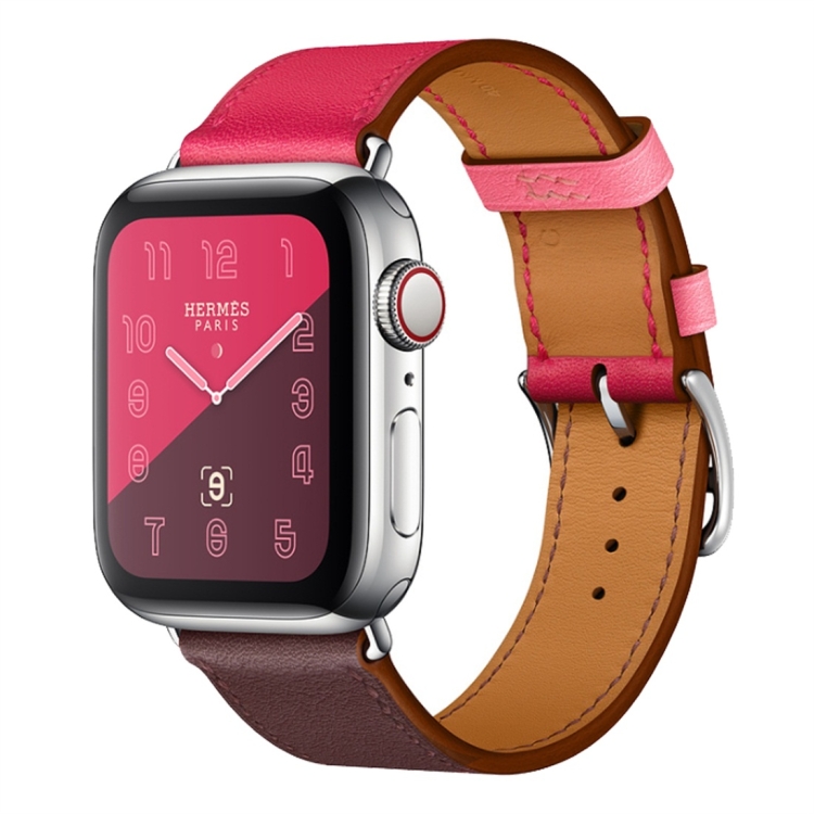 Two Color Single Loop Leather Wrist Strap Watch Band for Apple Watch Series 3 & 2 & 1 38mm, Color:Wine Red+Deep Rose Red+Light Rose Red