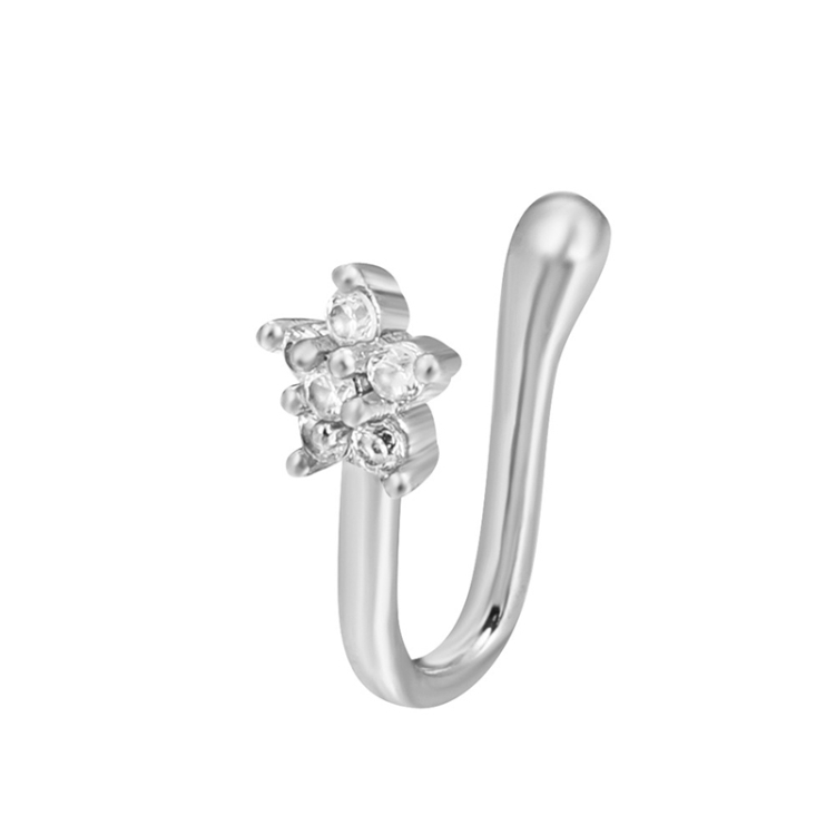 U-shaped Nose Clip Copper Inlaid With Zircon Nose Decoration, Color: G-250 Silver