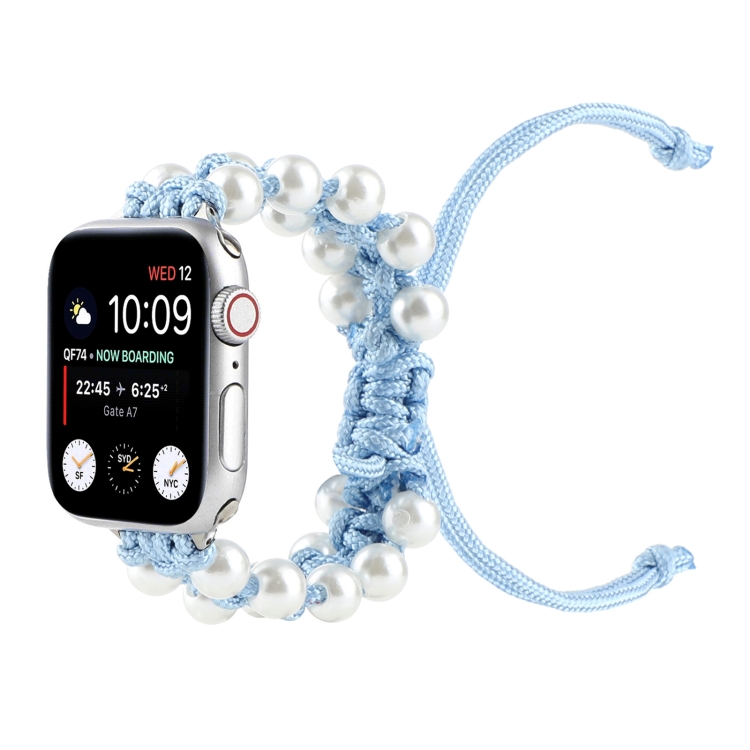 Umbrella Rope Bead Nylon Watch Band For Apple Watch Series 9&8&7 41mm / SE 3&SE 2&6&SE&5&4 40mm / 3&2&1 38mm(Light Blue)