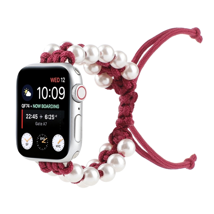Umbrella Rope Bead Nylon Watch Band For Apple Watch Ultra 49mm&Watch Ultra 2 49mm / Series 9&8&7 45mm / SE 3&SE 2&6&SE&5&4 44mm / 3&2&1 42mm(Red)