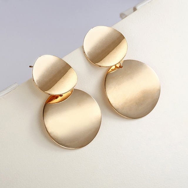 Unique Metal Drop Earrings Round Statement Earrings for Women Jewelry(Gold)