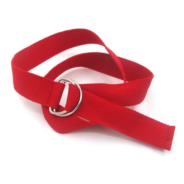 Unisex Canvas Waist Belts Double Rings Buckle Waistband Strap Belts Solid Casual Belt, Length:105 x 3.2cm(Red)