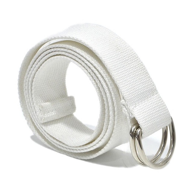 Unisex Canvas Waist Belts Double Rings Buckle Waistband Strap Belts Solid Casual Belt, Length:105 x 3.2cm(White)
