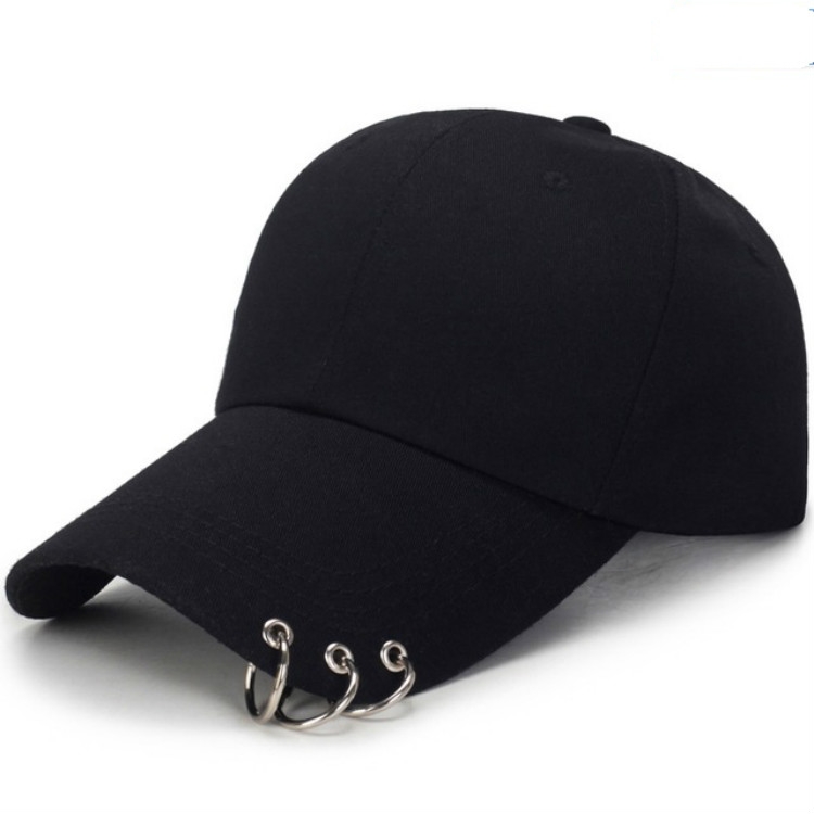 Unisex Casual Solid Color Adjustable Baseball Caps with Ring(Black)