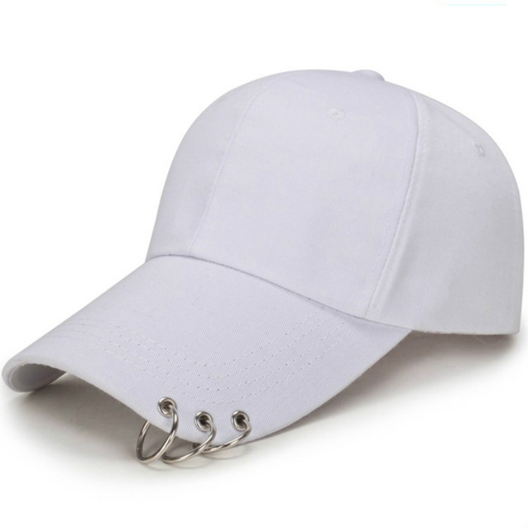 Unisex Casual Solid Color Adjustable Baseball Caps with Ring(White)