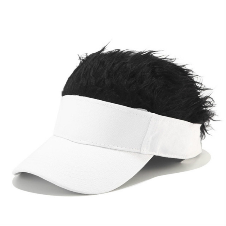 Unisex Fashion Outdoor Sunshade Baseball Cap with Wig, Size: One Size(Adult White Black Wig)