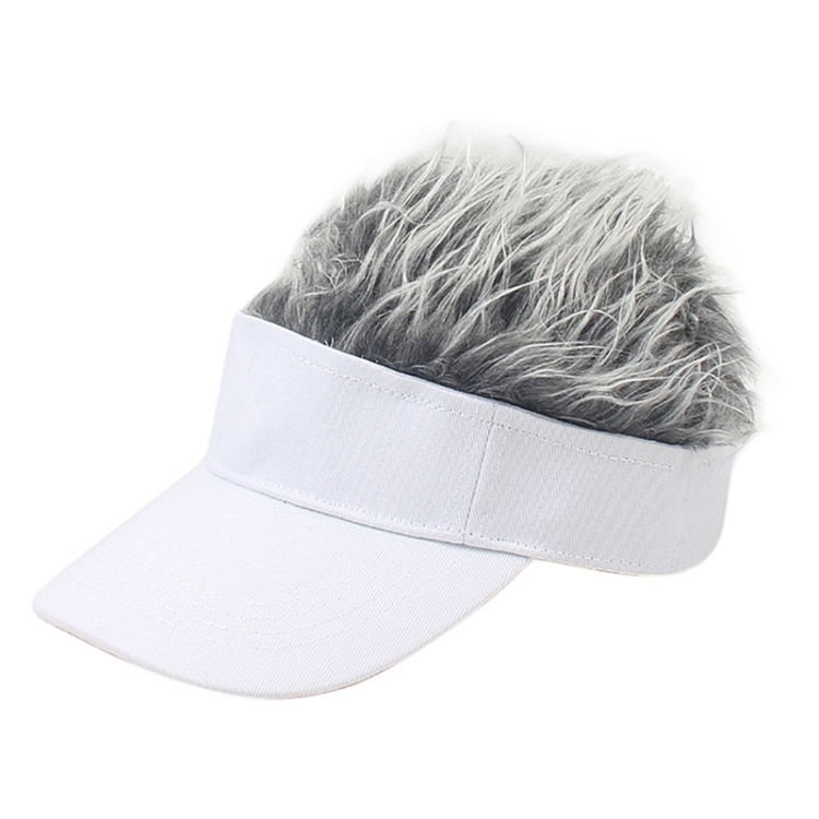 Unisex Fashion Outdoor Sunshade Baseball Cap with Wig, Size: One Size(Adult White Gray Wig)