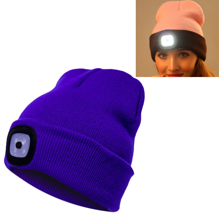 Unisex Warm Winter Polyacrylonitrile Knit Hat Adult Head Cap with 4 LED Lights(Blue)