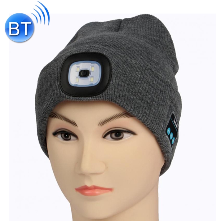 Unisex Warm Winter Polyacrylonitrile Knit Hat Adult Head Cap with LED and Bluetooth (Grey)