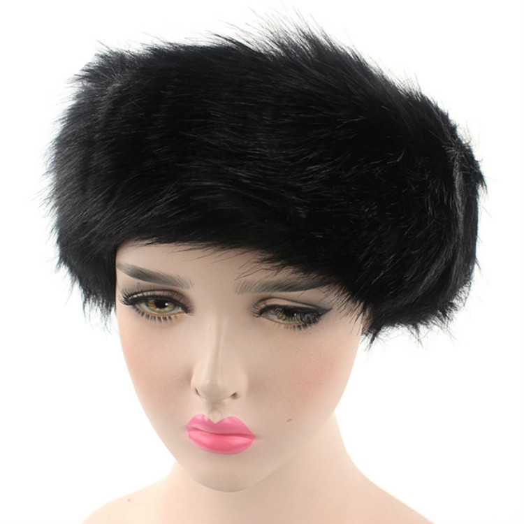 Unisex Winter Imitation Fur Headband Bomber Hat, Size:L(58-60cm)(Black)