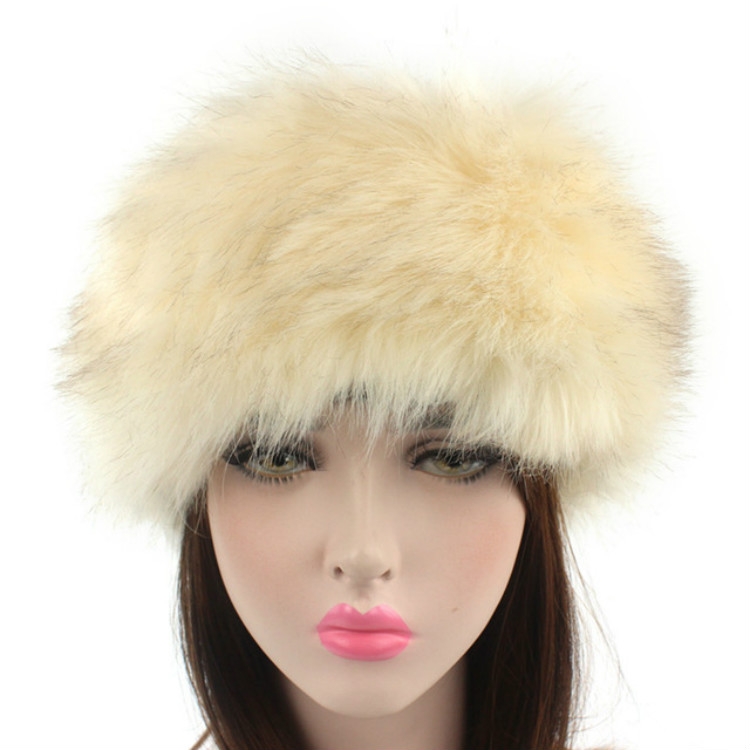 Unisex Winter Imitation Fur Headband Bomber Hat, Size:L(58-60cm)(Black Tip on White)