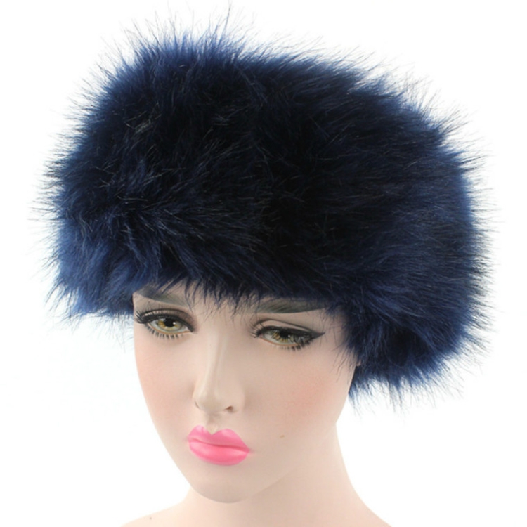 Unisex Winter Imitation Fur Headband Bomber Hat, Size:L(58-60cm)(Navy)