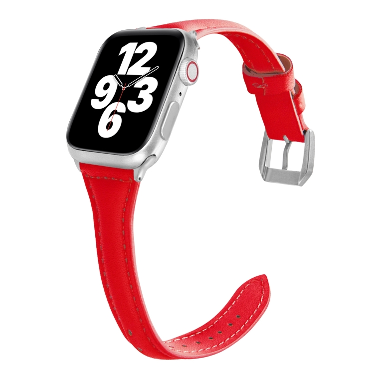 Universal T-shaped Thin Leather Watch Band For Apple Watch Series 7 41mm / 6 & SE & 5 & 4 40mm / 3 & 2 & 1 38mm(Red)