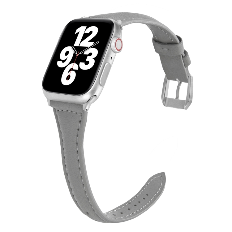 Universal T-shaped Thin Leather Watch Band For Apple Watch Ultra 49mm&Watch Ultra 2 49mm / Series 9&8&7 45mm / SE 3&SE 2&6&SE&5&4 44mm / 3&2&1 42mm(Grey)