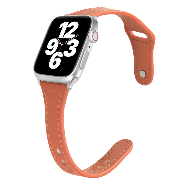 Universal T-shaped Thin Reverse Buckle Leather Watch Band For Apple Watch Series 9&8&7 41mm / SE 3&SE 2&6&SE&5&4 40mm / 3&2&1 38mm(Light Brown)
