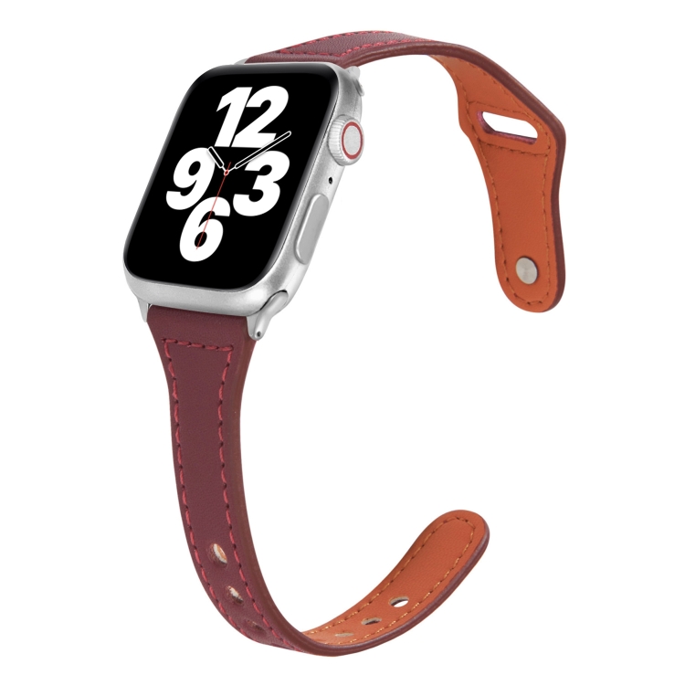 Universal T-shaped Thin Reverse Buckle Leather Watch Band For Apple Watch Ultra 49mm&Watch Ultra 2 49mm / Series 9&8&7 45mm / SE 3&SE 2&6&SE&5&4 44mm / 3&2&1 42mm(Coffee)