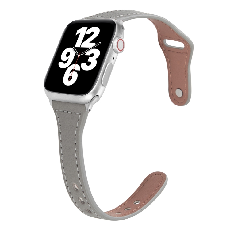 Universal T-shaped Thin Reverse Buckle Leather Watch Band For Apple Watch Ultra 49mm&Watch Ultra 2 49mm / Series 9&8&7 45mm / SE 3&SE 2&6&SE&5&4 44mm / 3&2&1 42mm(Grey)