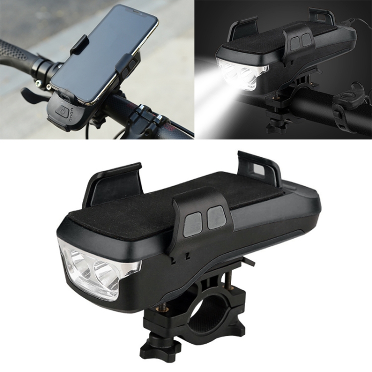 USB Charging Bicycle Light Front Handlebar Led Light, with Holder & Electric Horn, 2400mAh Battery(Black)