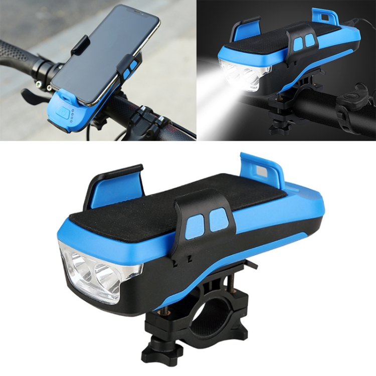 USB Charging Bicycle Light Front Handlebar Led Light ๏ผ with Holder & Electric Horn๏ผ2400mAh Battery(Blue)