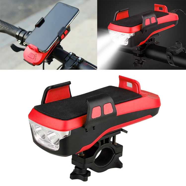USB Charging Bicycle Light Front Handlebar Led Light ๏ผ with Holder & Electric Horn๏ผ2400mAh Battery(Red)