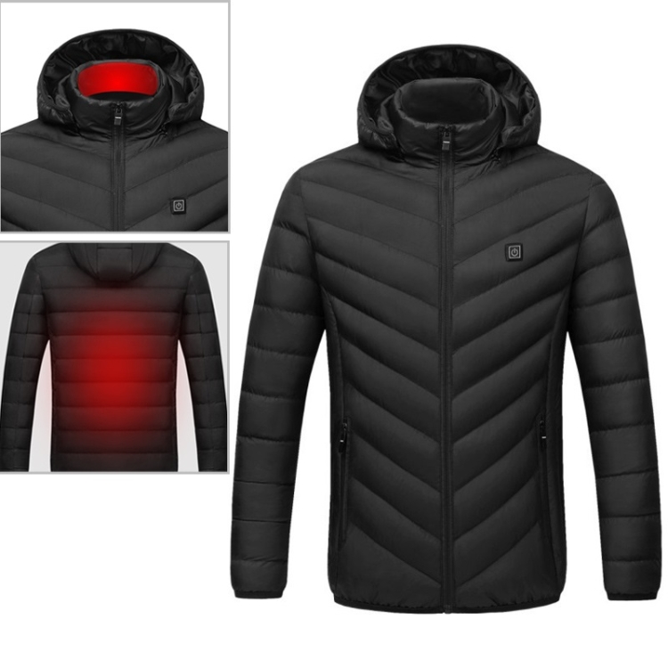 USB Heated Smart Constant Temperature Hooded Warm Coat for Men and Women (Color:Black Size:M)