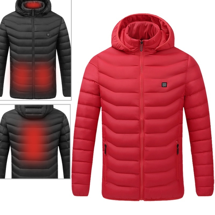 USB Heated Smart Constant Temperature Hooded Warm Coat for Men and Women (Color:Red Size:M)
