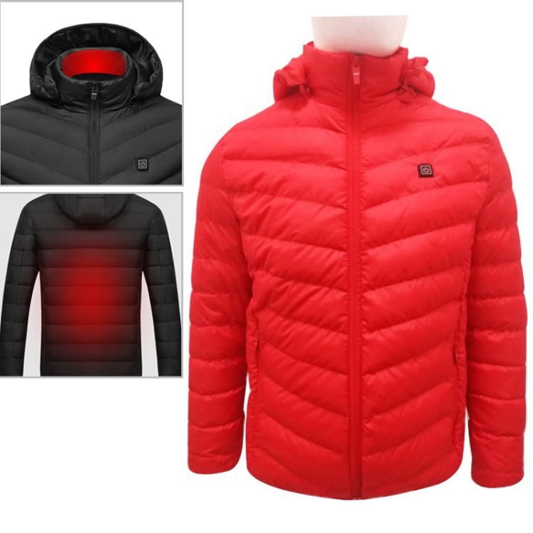 USB Heated Smart Constant Temperature Hooded Warm Coat for Men and Women (Color:Red Size:XXXXL)