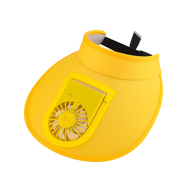 USB Rechargeable Fan Hat Summer Sunshade Large Brim Empty Top Sun Hat(Fluorescent Yellow)