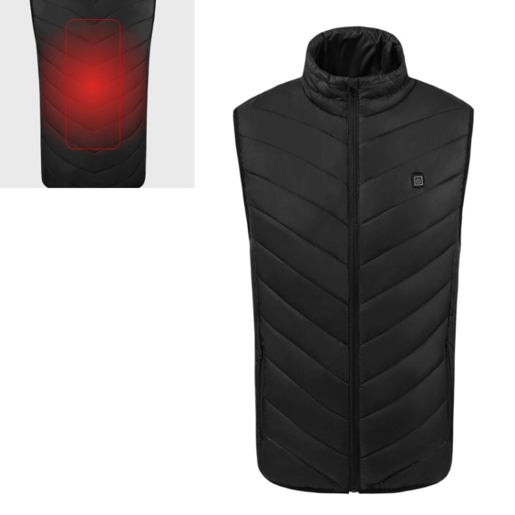 USB Security Smart Constant Temperature Fever Men Stand Collar Cotton Vest (Color:Black Size:L)