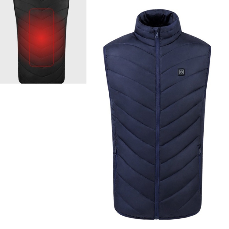 USB Security Smart Constant Temperature Fever Men Stand Collar Cotton Vest (Color:Blue Size:L)
