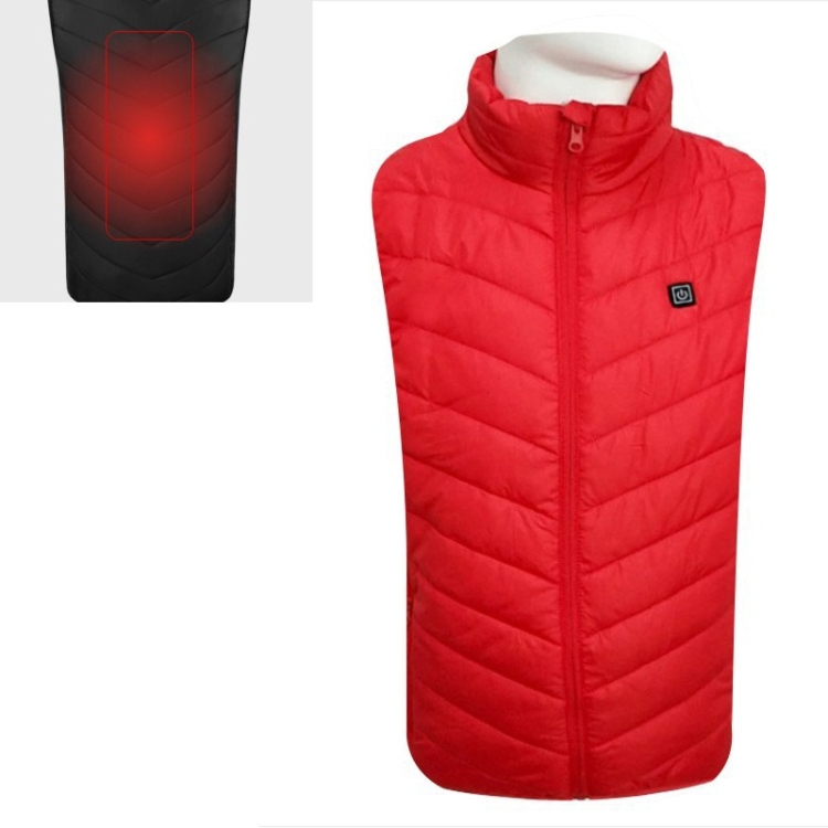 USB Security Smart Constant Temperature Fever Men Stand Collar Cotton Vest (Color:Red Size:XXL)