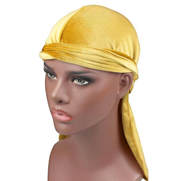 Velvet Turban Cap Long-tailed Pirate Hat Chemotherapy Cap (Gold)