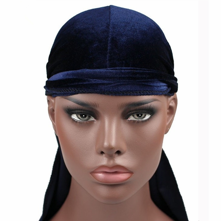 Velvet Turban Cap Long-tailed Pirate Hat Chemotherapy Cap (Navy Blue)