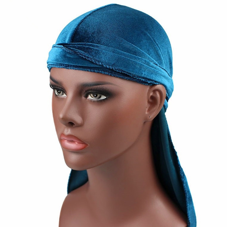 Velvet Turban Cap Long-tailed Pirate Hat Chemotherapy Cap (Peacock Blue)