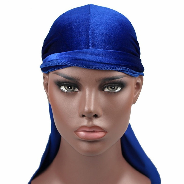Velvet Turban Cap Long-tailed Pirate Hat Chemotherapy Cap (Sapphire Blue)