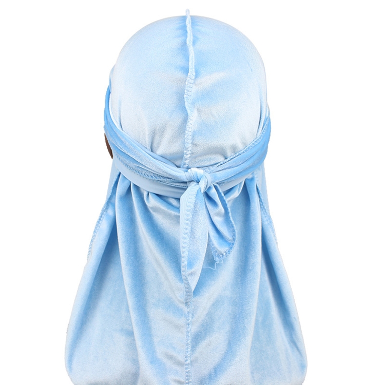 Velvet Turban Cap Long-tailed Pirate Hat Chemotherapy Cap (Sky Blue)