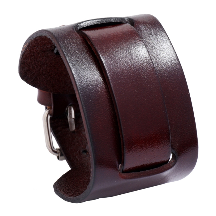 Vintage Adjustable Bracelet Simple Punk Wide Leather Bracelet(Brown)
